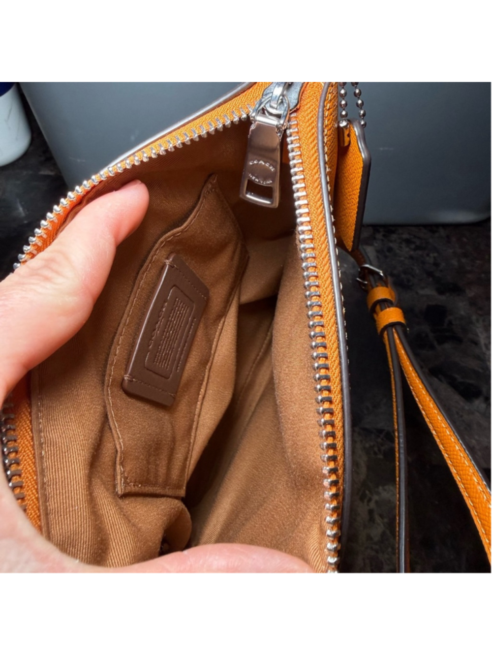 COACH CE871 Orange Pebbled Leather Crossbody with Front Zip - Picture 5 of 6